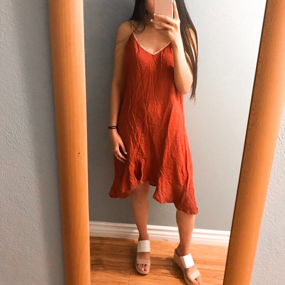 Anthropologie Rust Asymmetrical Ruffle Dress - Picture 5 of 6